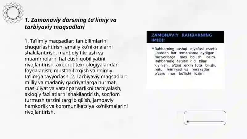Zamonaviy dars va unga qoʻyilgan talablar Zaynobiddinova Moxidil 3