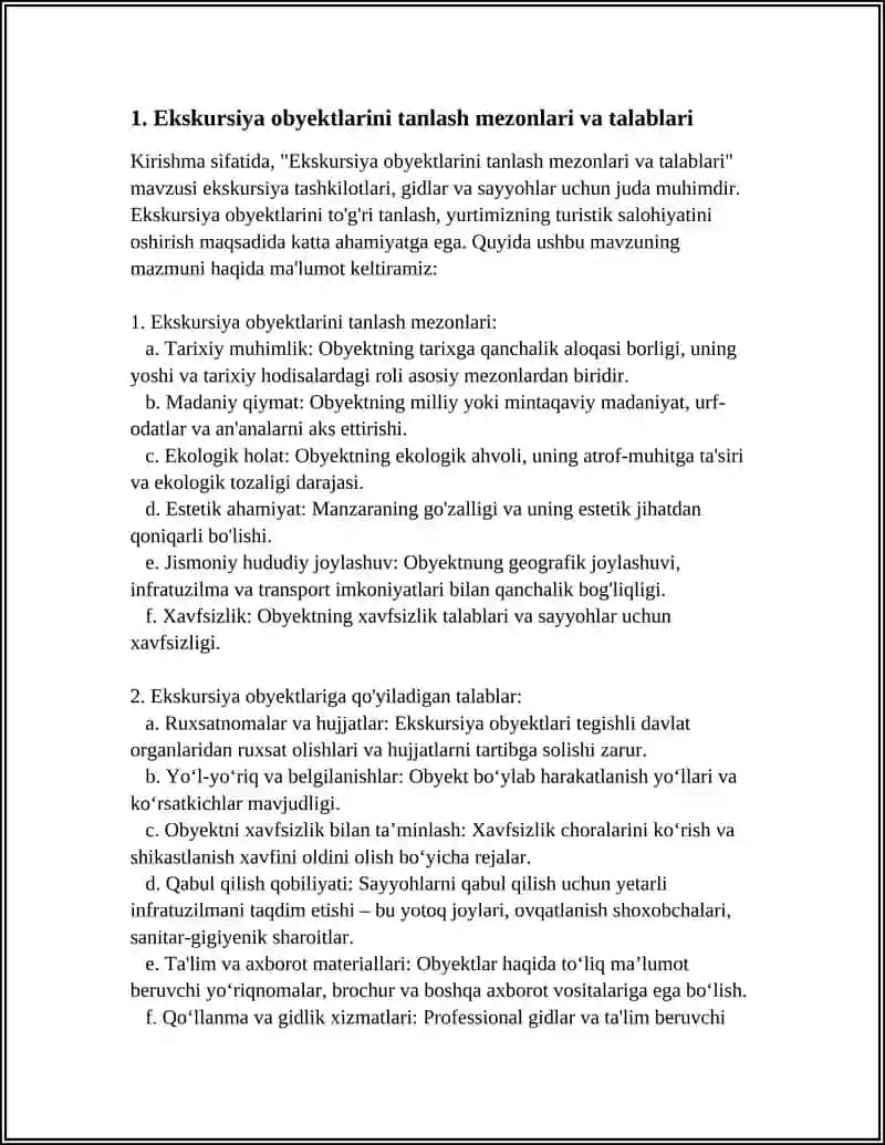Ekskursiya Obyektini Tanlash va Baholash 3