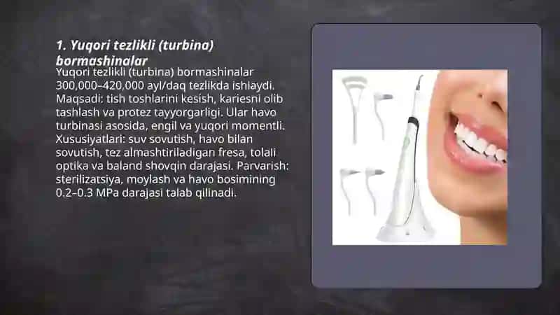 Stomatologik bormashinalar (apparatlar) turlari. Zamonaviy stomatologik jihozlar 3
