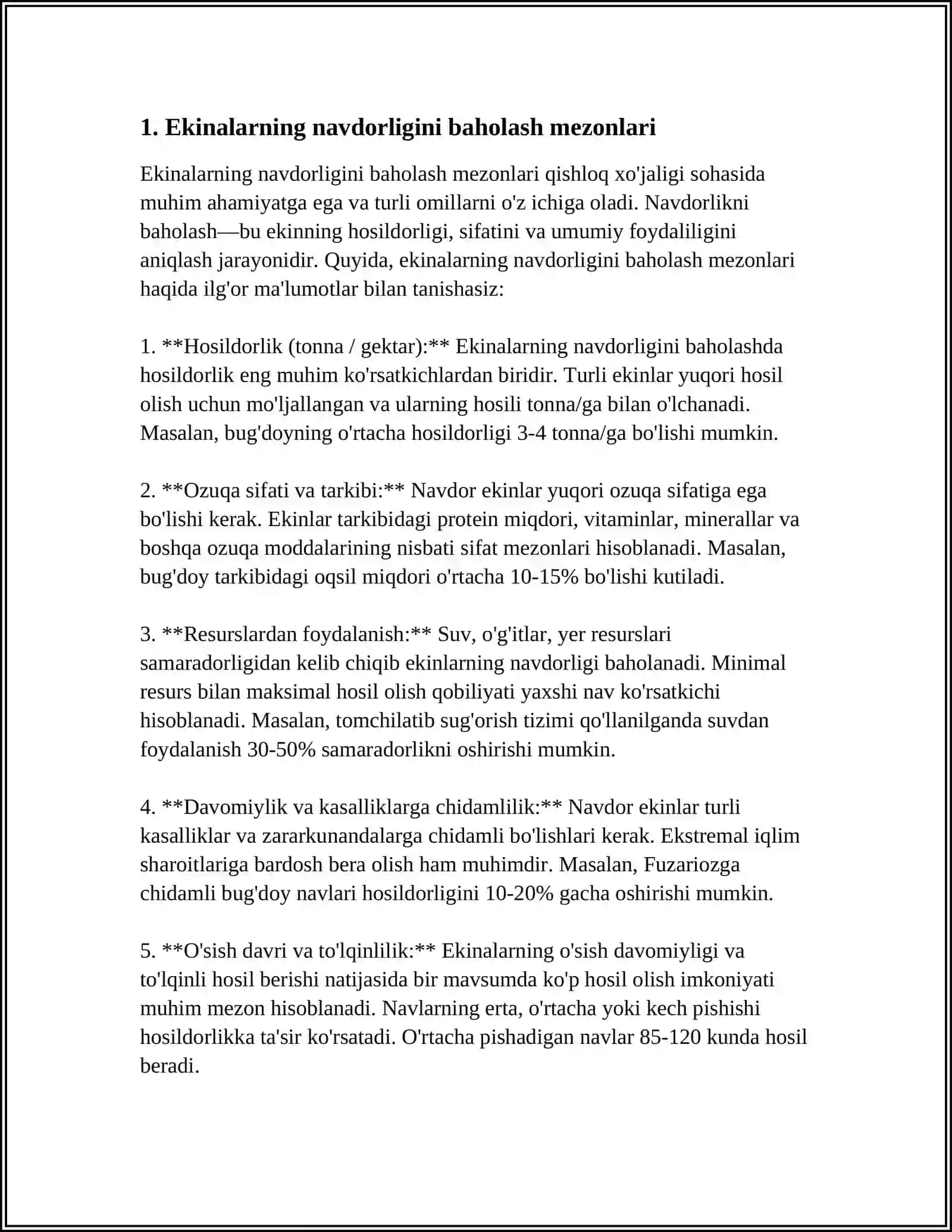 EKINLAR NAVLARNING NAVDORLIGINI BAHOLASH 3