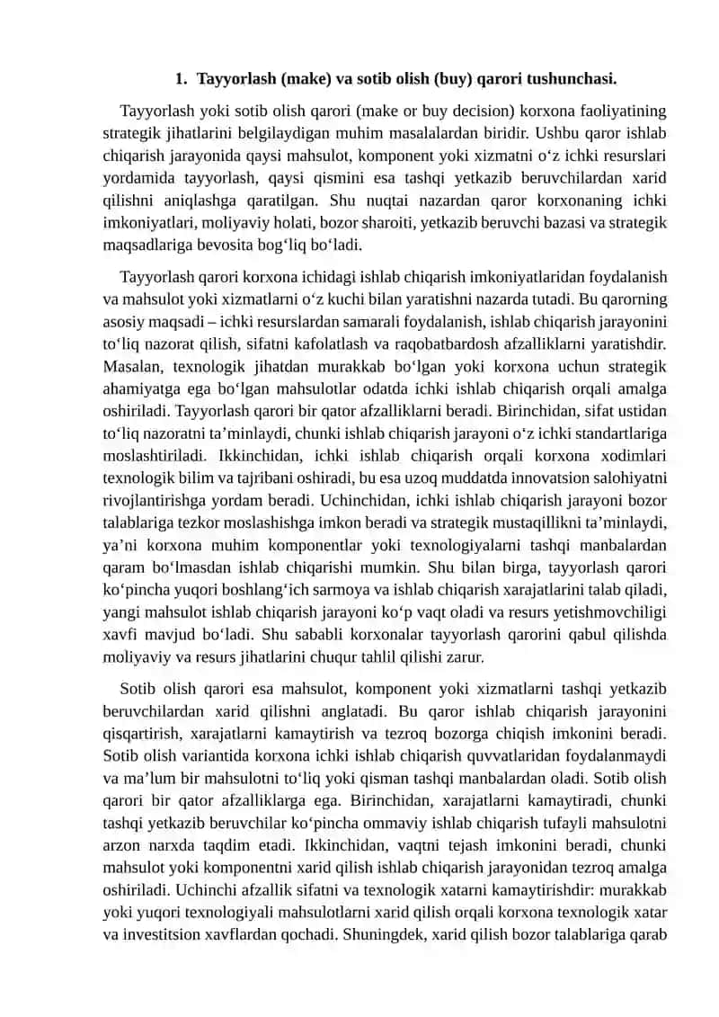 Tayyorlash yoki sotib olish qarorini tahlil qilish 3