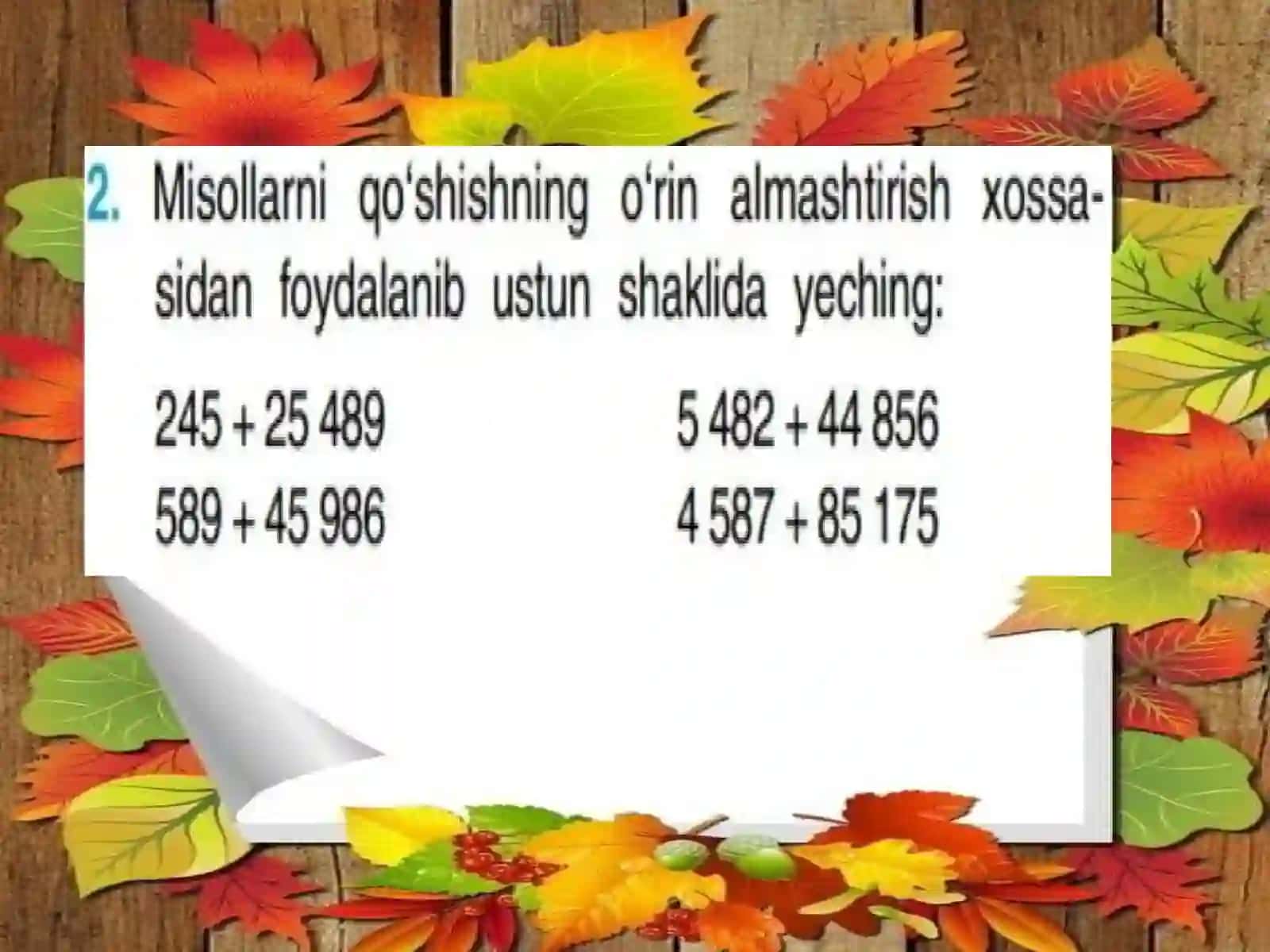 Qo’shishning o’rin almashtirish xossasi 3