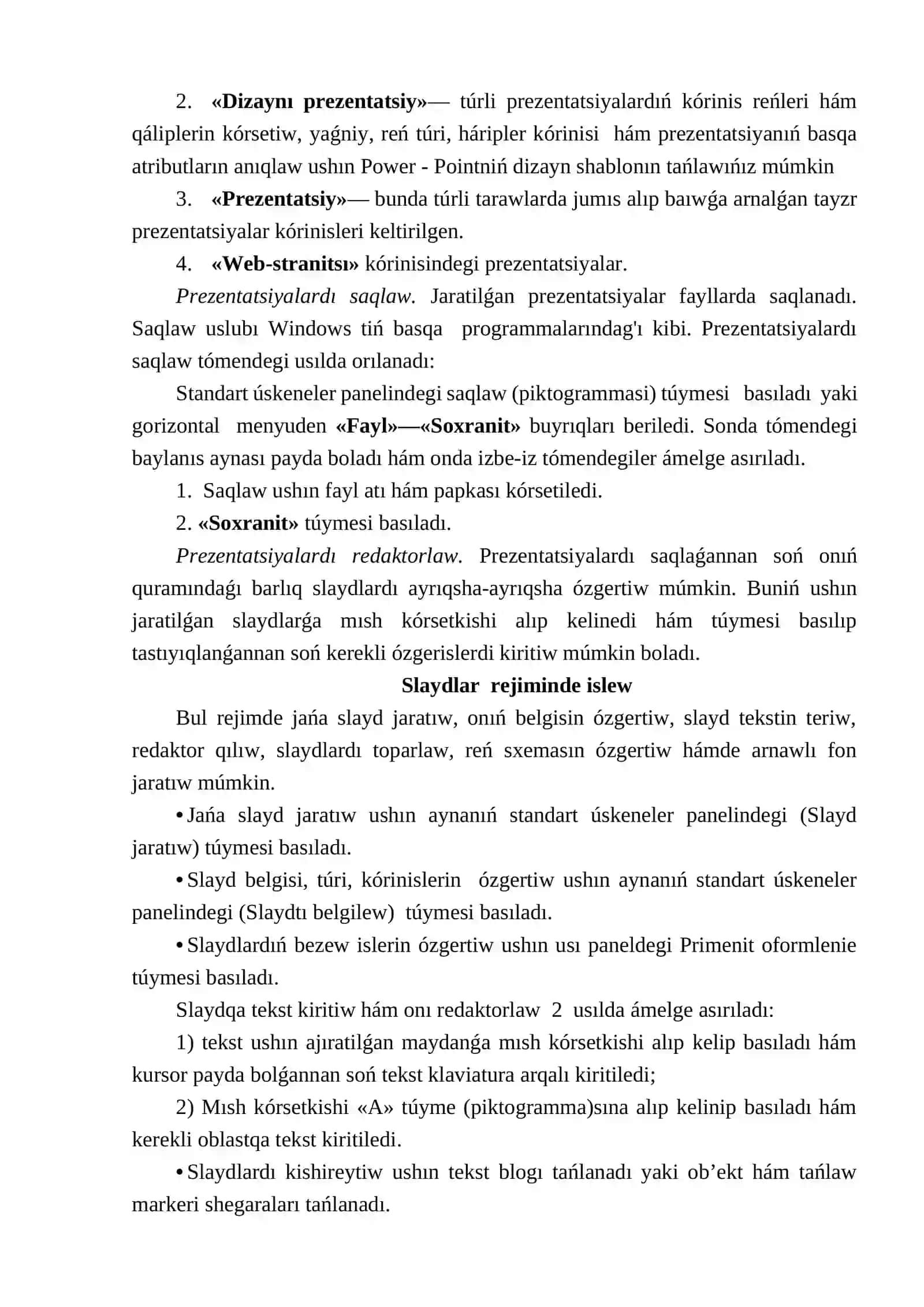 MICROSOFT POWER POINT GRAFIKALIQ REDAKTORI HAQQINDA ULIWMA MAǴLIWMAT 3