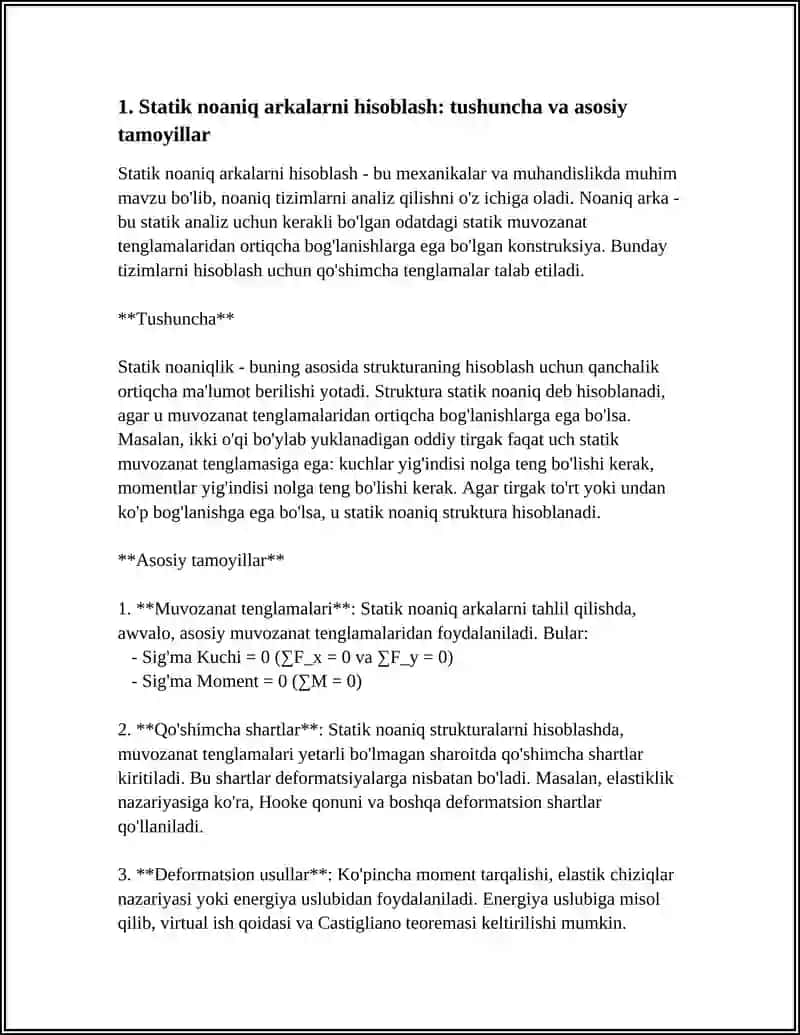 STATIK NOANIQ ARKALARNI HISOBLASH 3