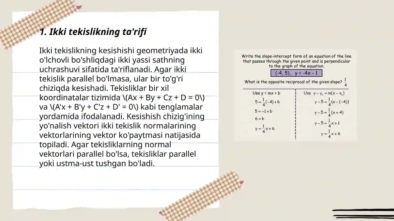 Ikki tekislikning oʻzaro perpendikulyarligi 3