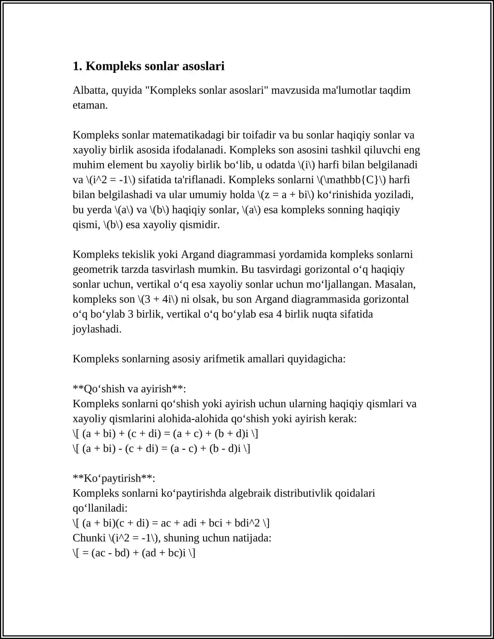 KOMPLEKS SONLAR TUPLAMINING XOSSALARI 3