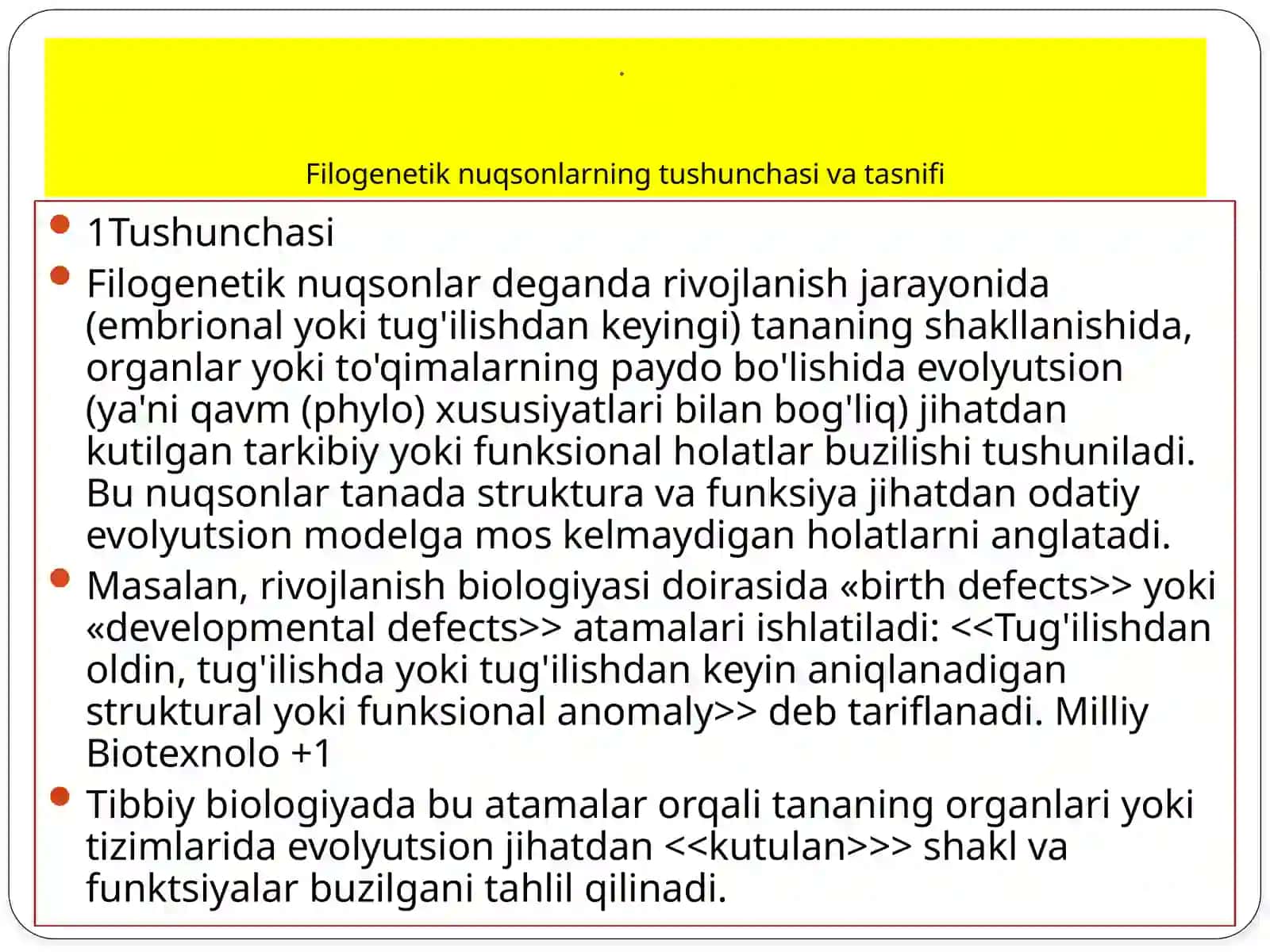 Odamdari vojlanishning filogenetik nuqsonlari 3