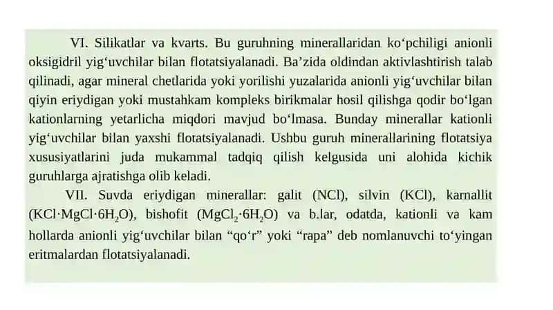 Flotatsiyalanuvchanlik bo‘yicha minerallar tasnifi 3