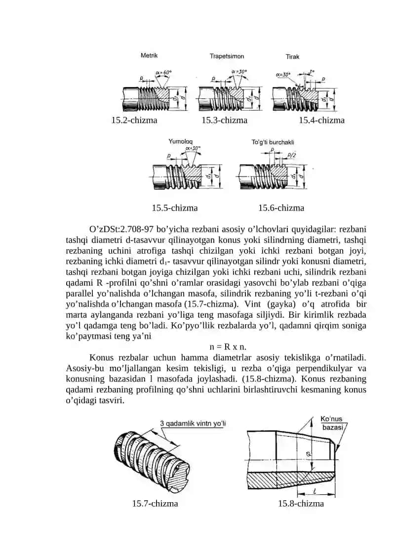 Rezbalarni chizmalarda  tasvirlanshi va belgilanishi 3