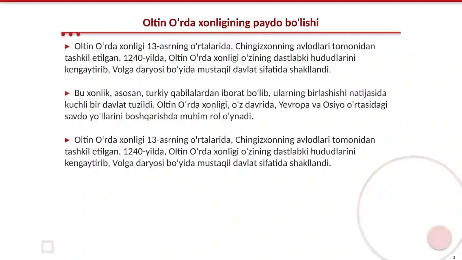 Oltin Oʻrda xonligining tashkil topishi va tanazzuli 3