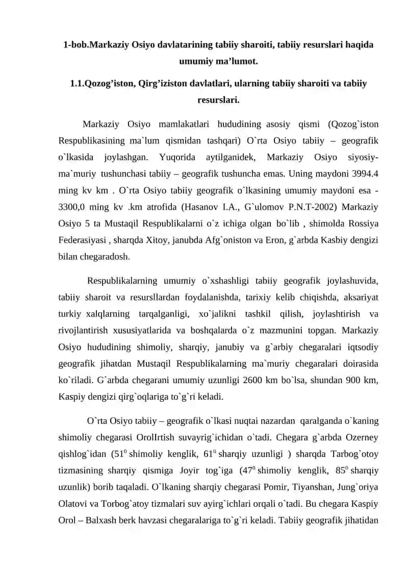 Markaziy Osiyo tabiiy resurslari geografik tarqalishi 3