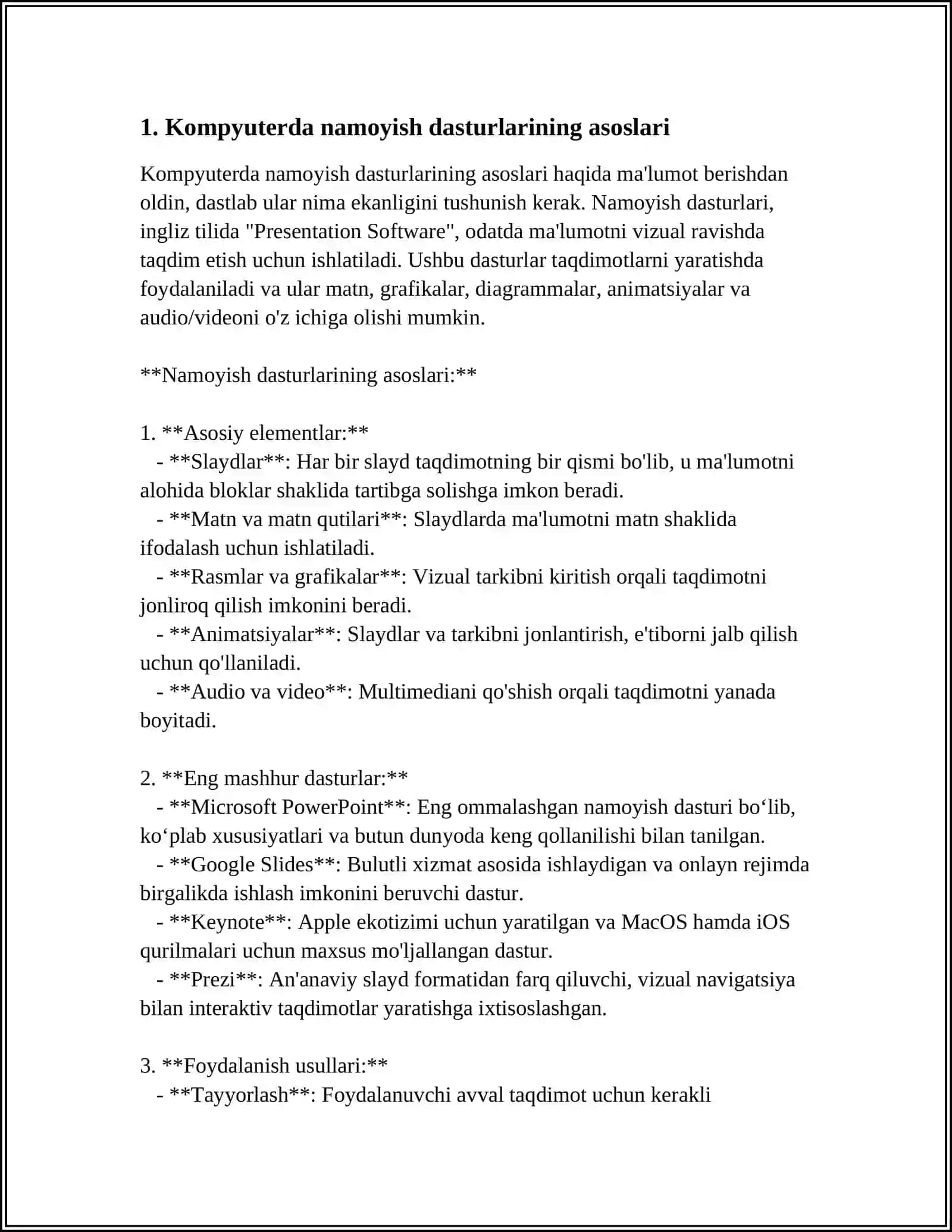KOMPYUTERDA NAMOYISH DASTURLAR BILAN ISHLASH TEXNOLOGIYALARI 3