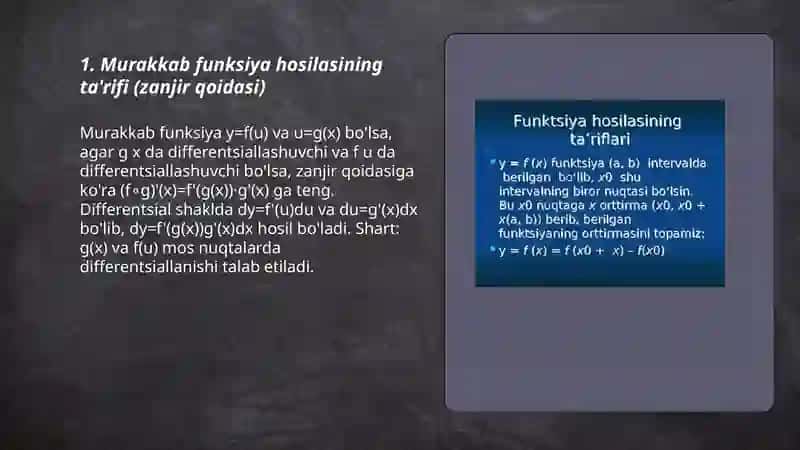 Murakkab funksiya hosilasi. Funksiya differensiali 3