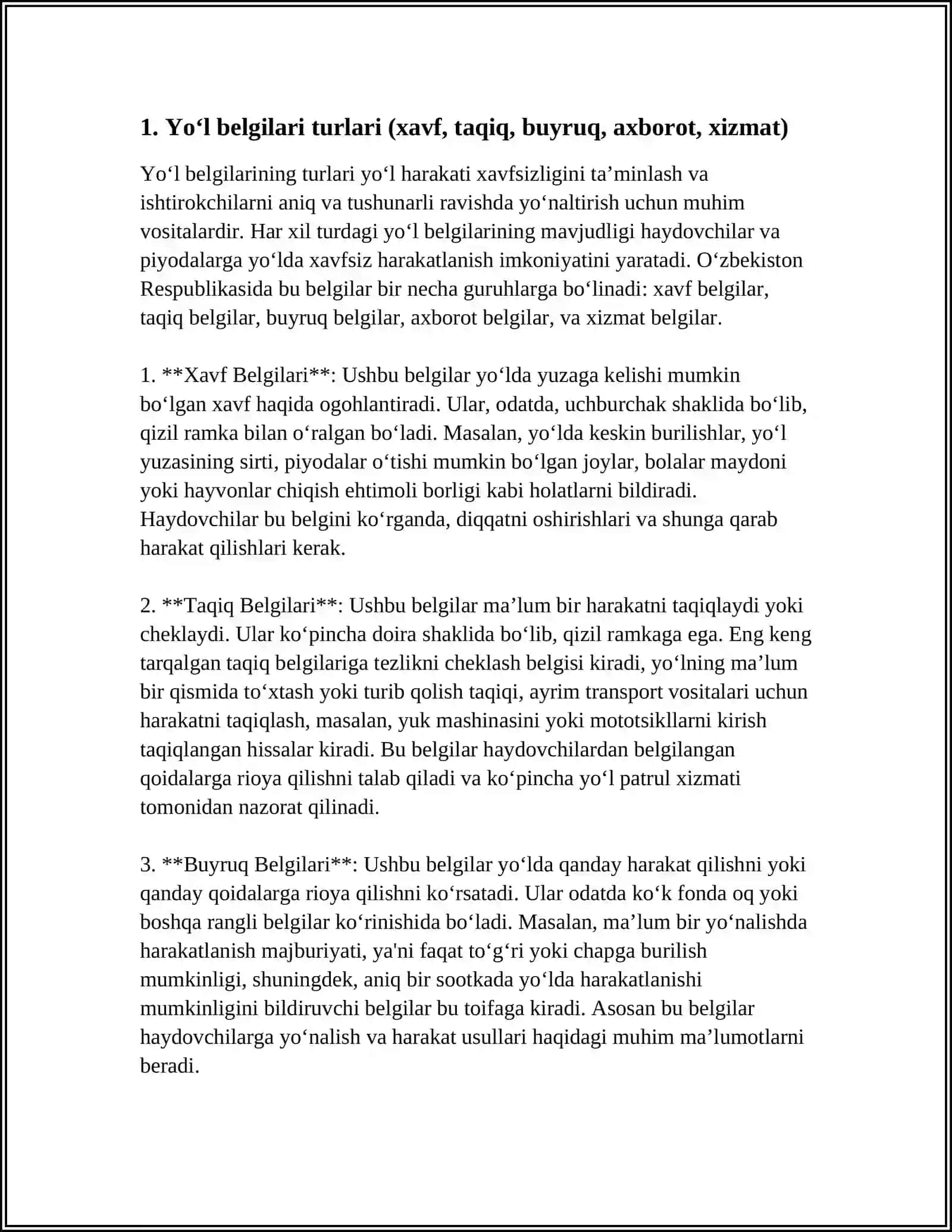 YO'L BELGILARI 3