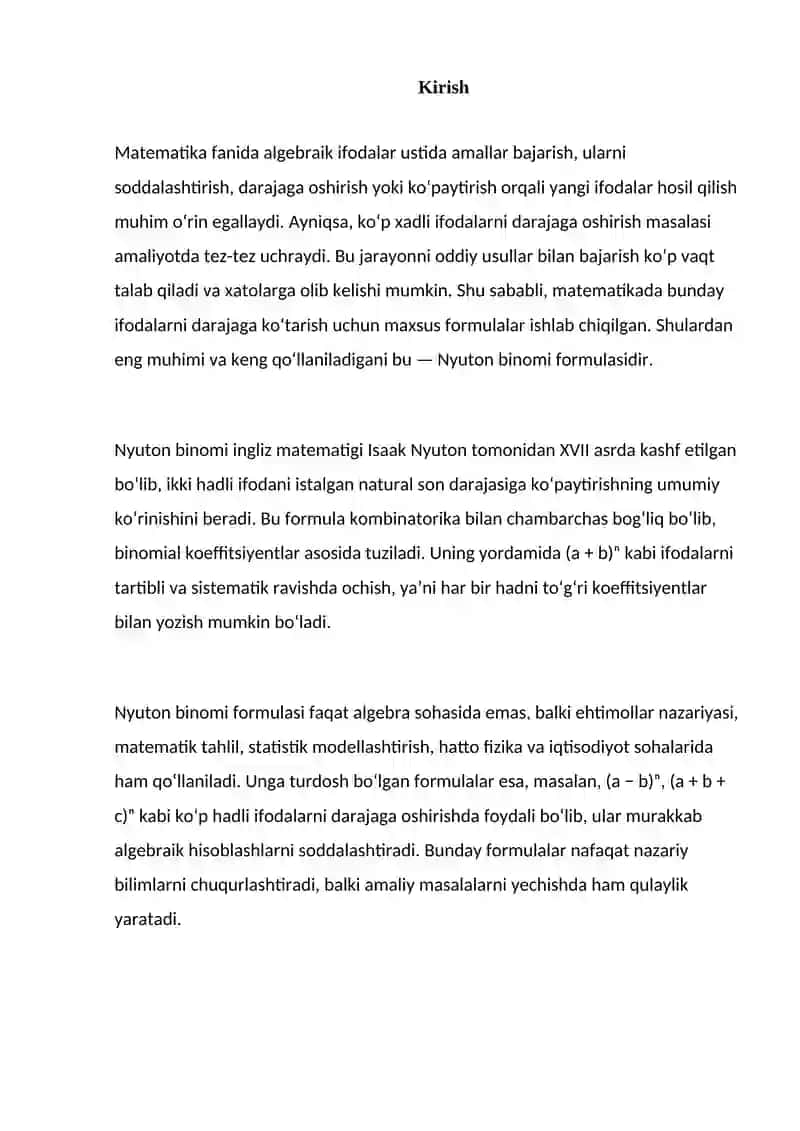 Nyuton binomi va unga turdosh bo’lgan formulalar 3