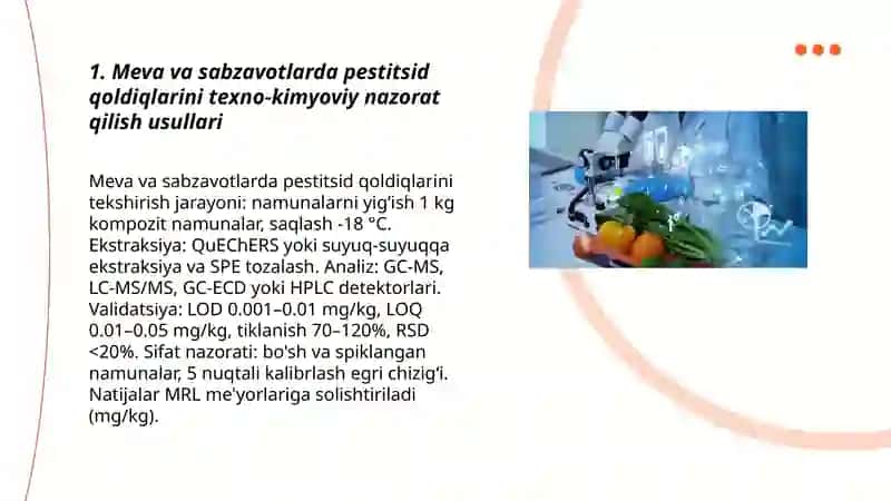 Meva va sabzavotlarni texno-kimyoviy nazorat qilish 3