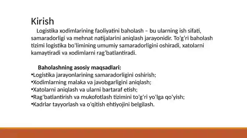LOGISTIKA XODIMLARI FAOLIYATINI BAHOLASH 3