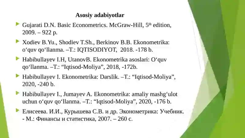 "Эконометрика: Кўп омилли эконометрик таҳлил" 3