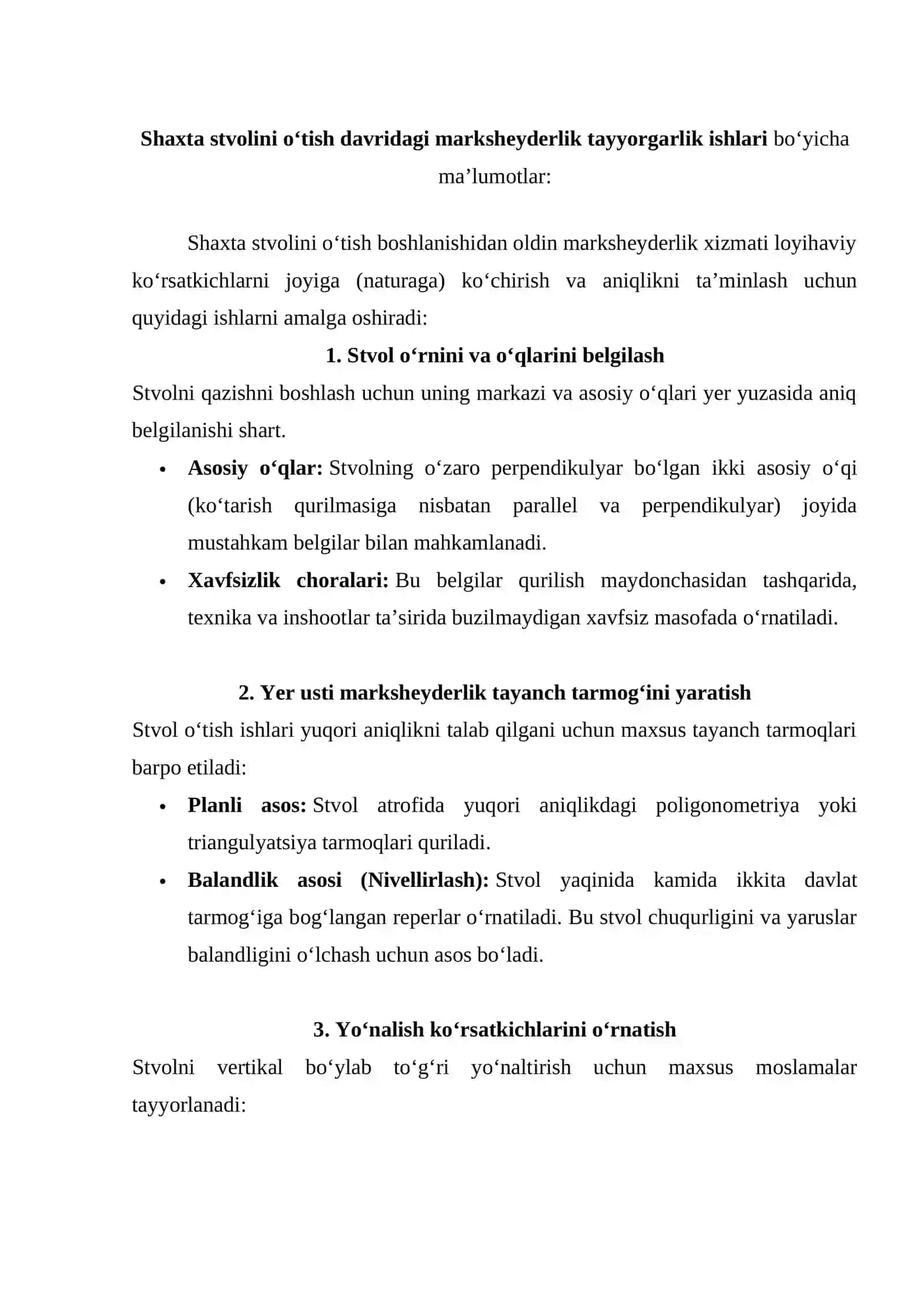 Tik shaxta stvolini òtish va mustaxkamlashda marksheyderlik ishlari 3