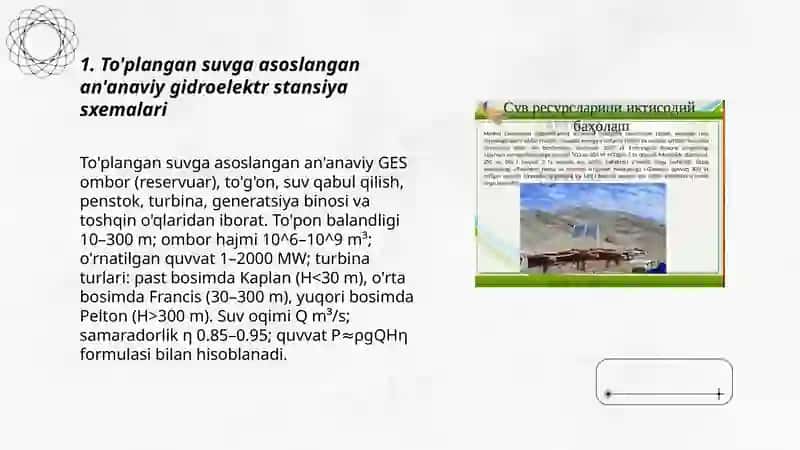 To'plangan suvga asoslangan an'anaviy gidroelektr stansiya sxemalari 3