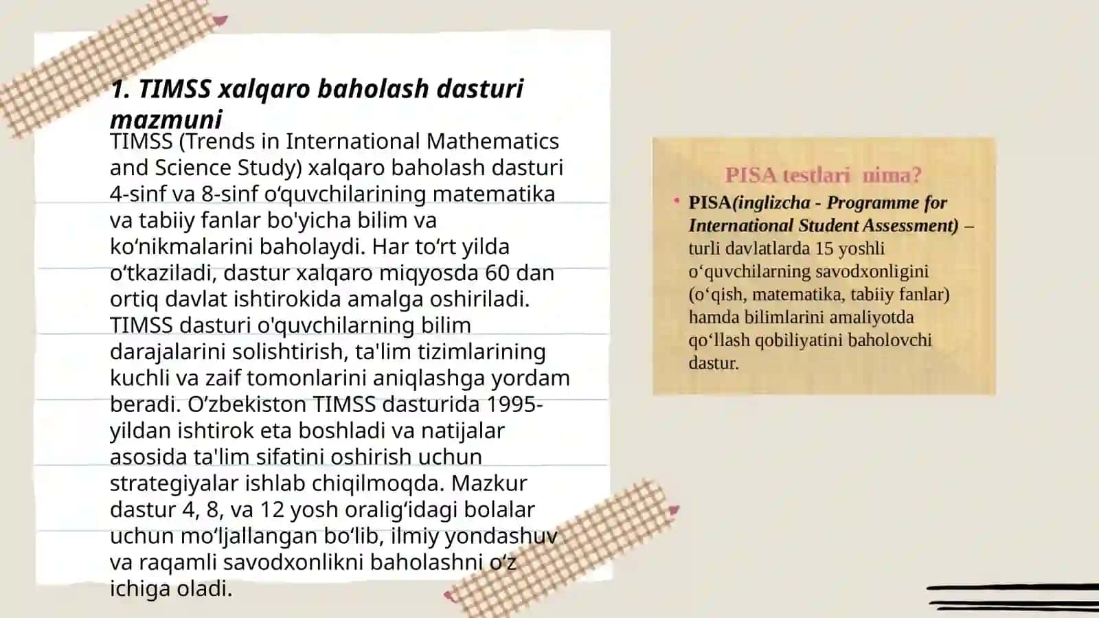 TIMSS xalqaro baholash dasturi mazmuni 3