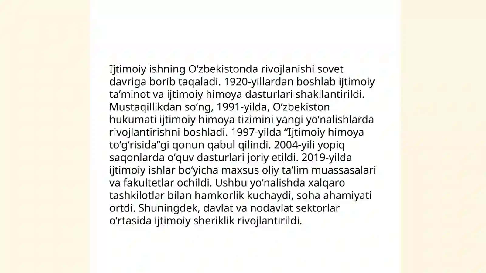 Ijtimoiy ishning Oʻzbekistonda rivojlanishi 3