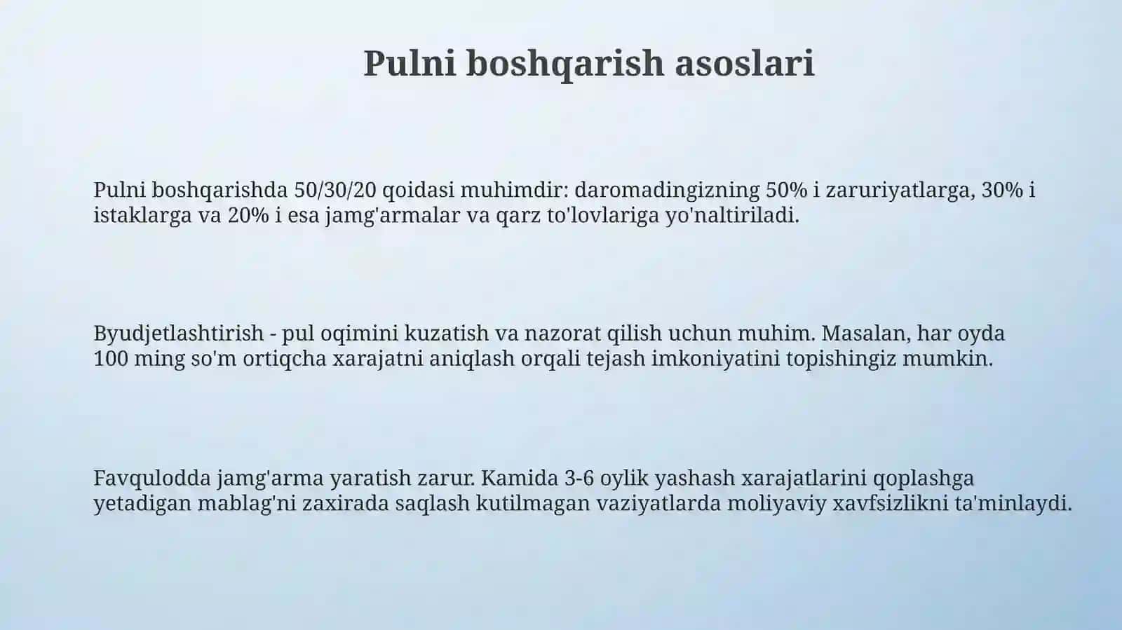 Moliyaning amaliy jihatlari 3