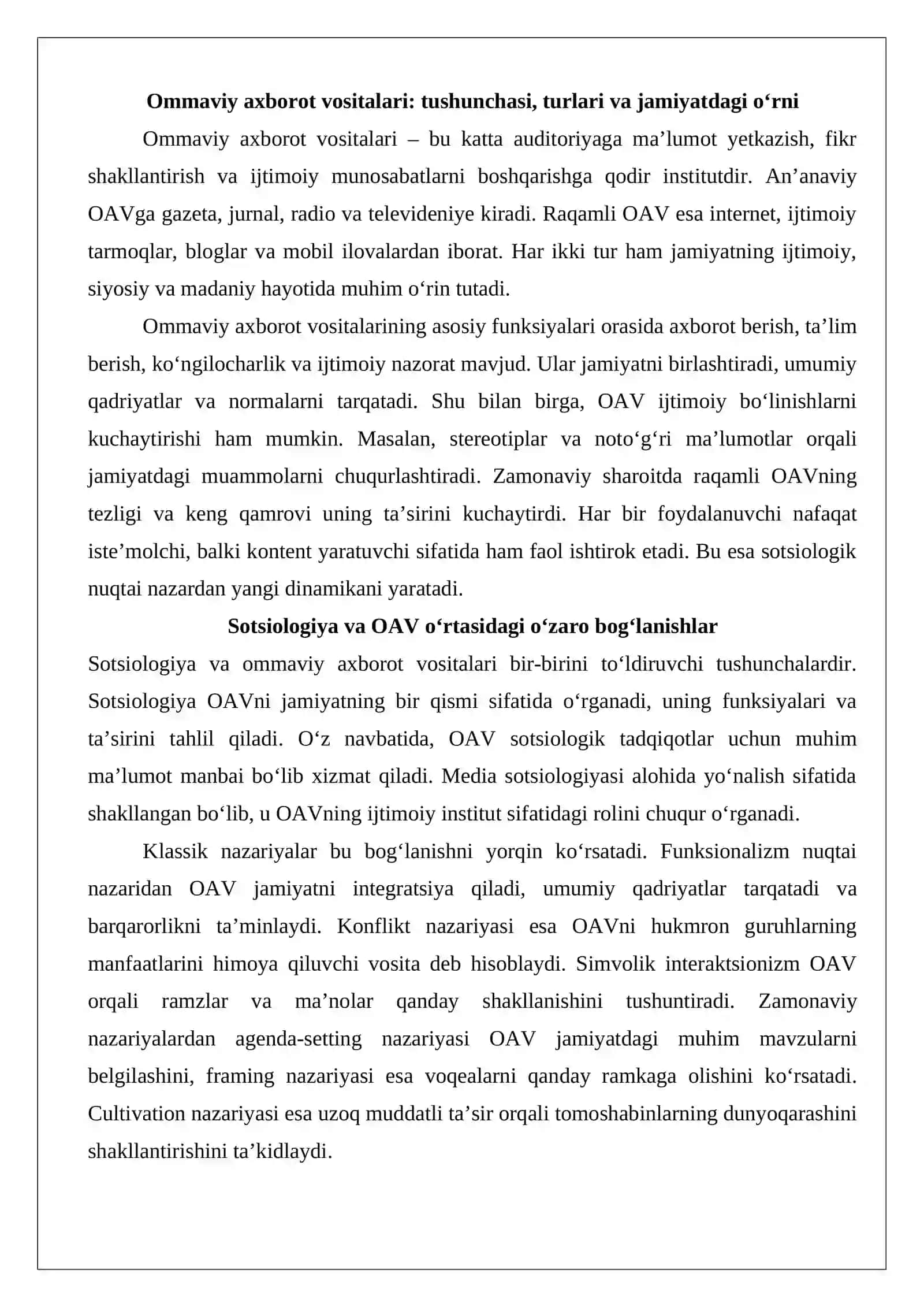 Men tanlagan soha va OAV (Sotsiologiya sohasiga oid). 3