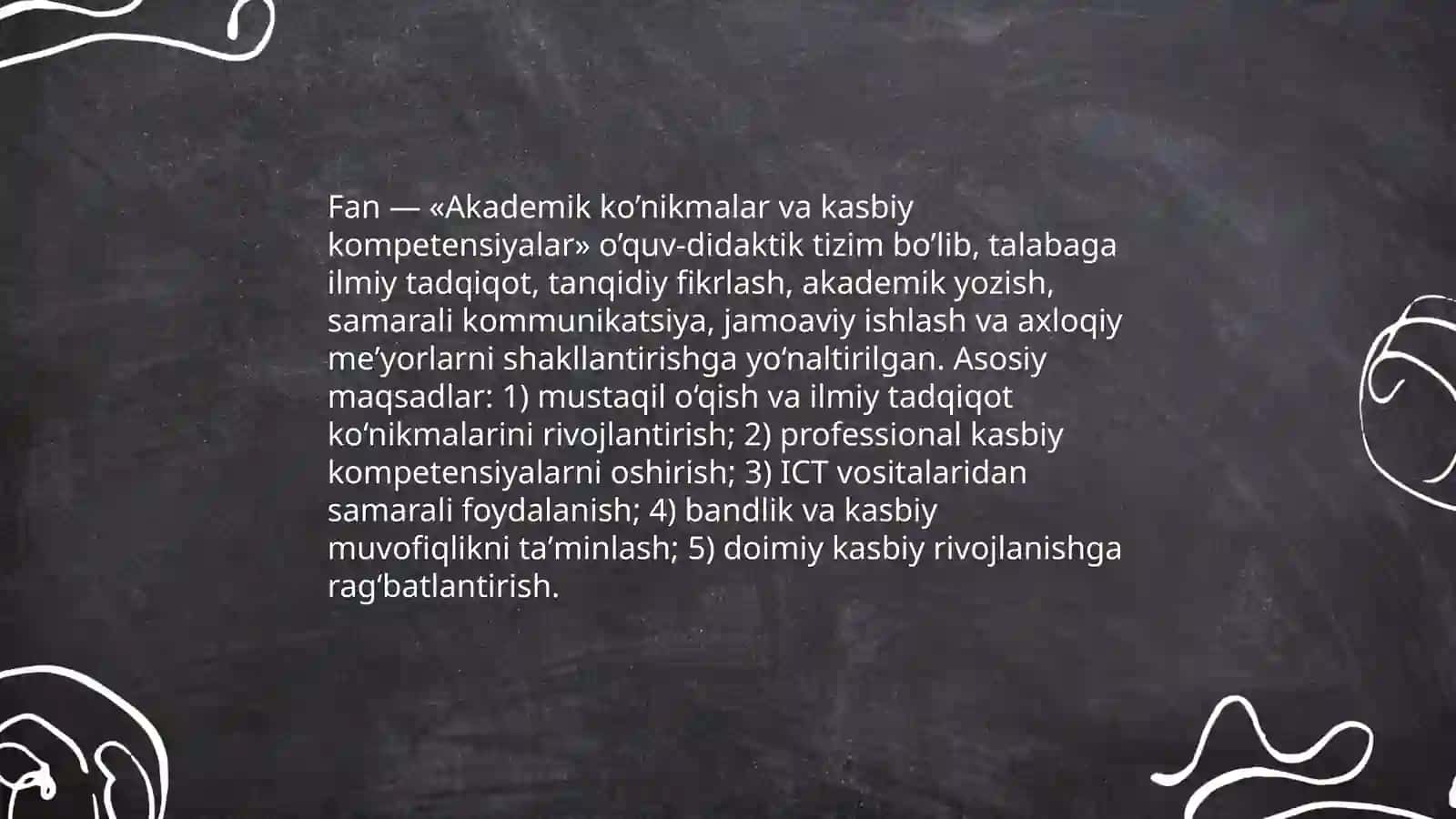 Akademik ko’nikmalar va kasbiy kompetensiyalar fanining mazmuni va mohiyati, o’rganishning ahamiyati 3