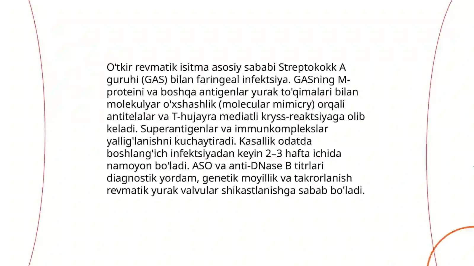 Oʻtkir revmatik isitma kasalligi sabablari klinik belgilari davolash va oldini olish choralari 3