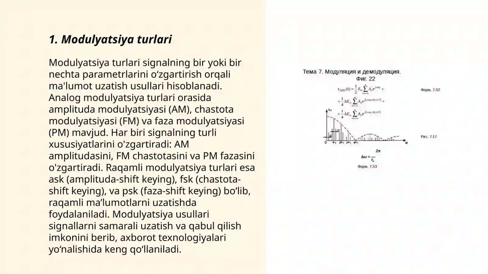 Modulyatsiya va demodulyatsiya jarayonlari nimadan iborat 3
