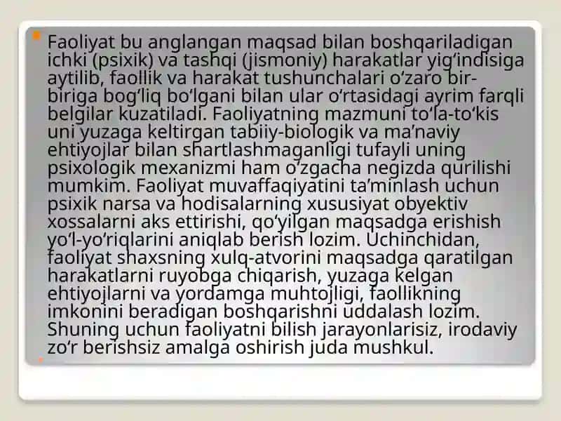 Faoliyatning o'zlashtirilishi va malakalarni egallash 3