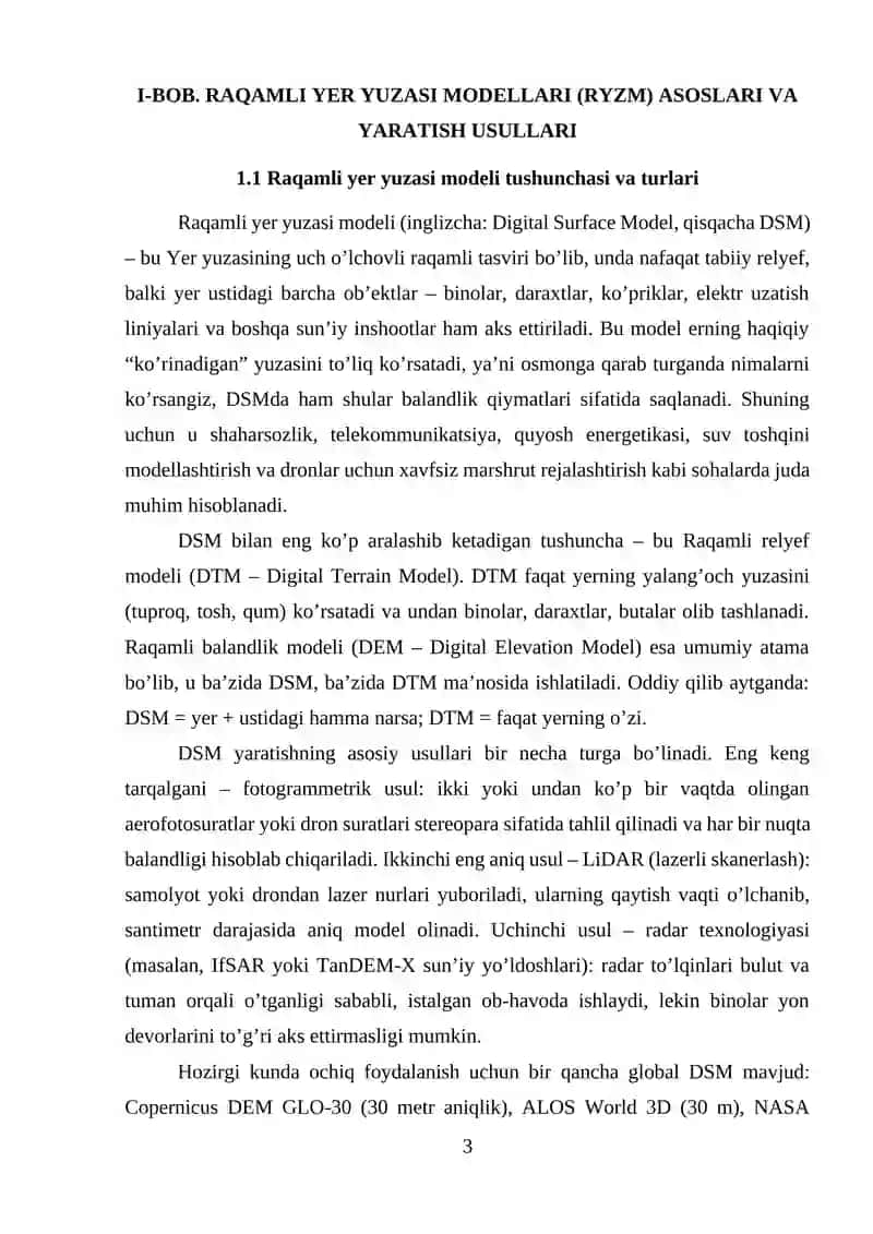 Raqamli yer yuzasi modellari yaratish va ularning tahlili 3