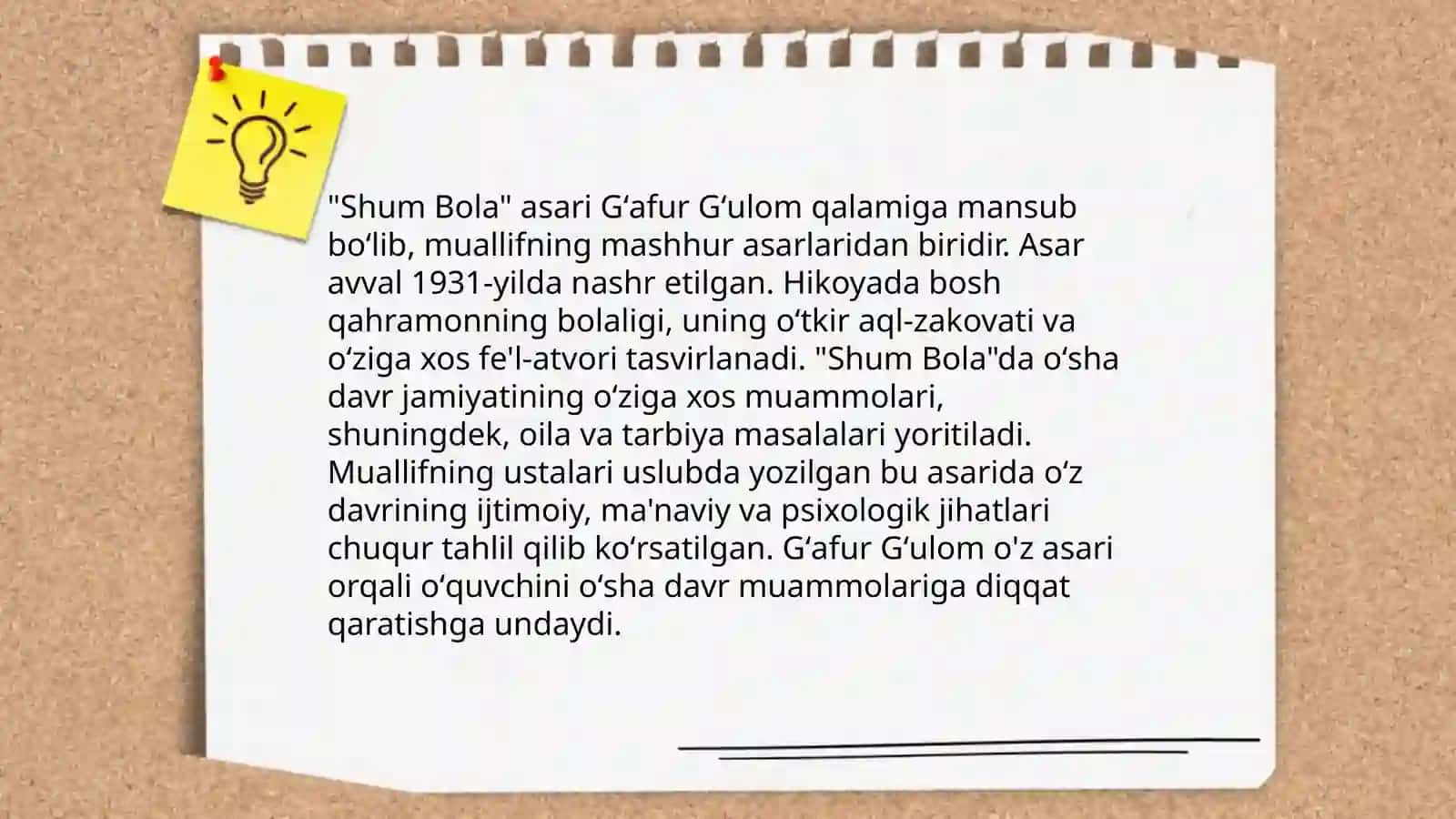 "Shum Bola" asarlari tahlili 3