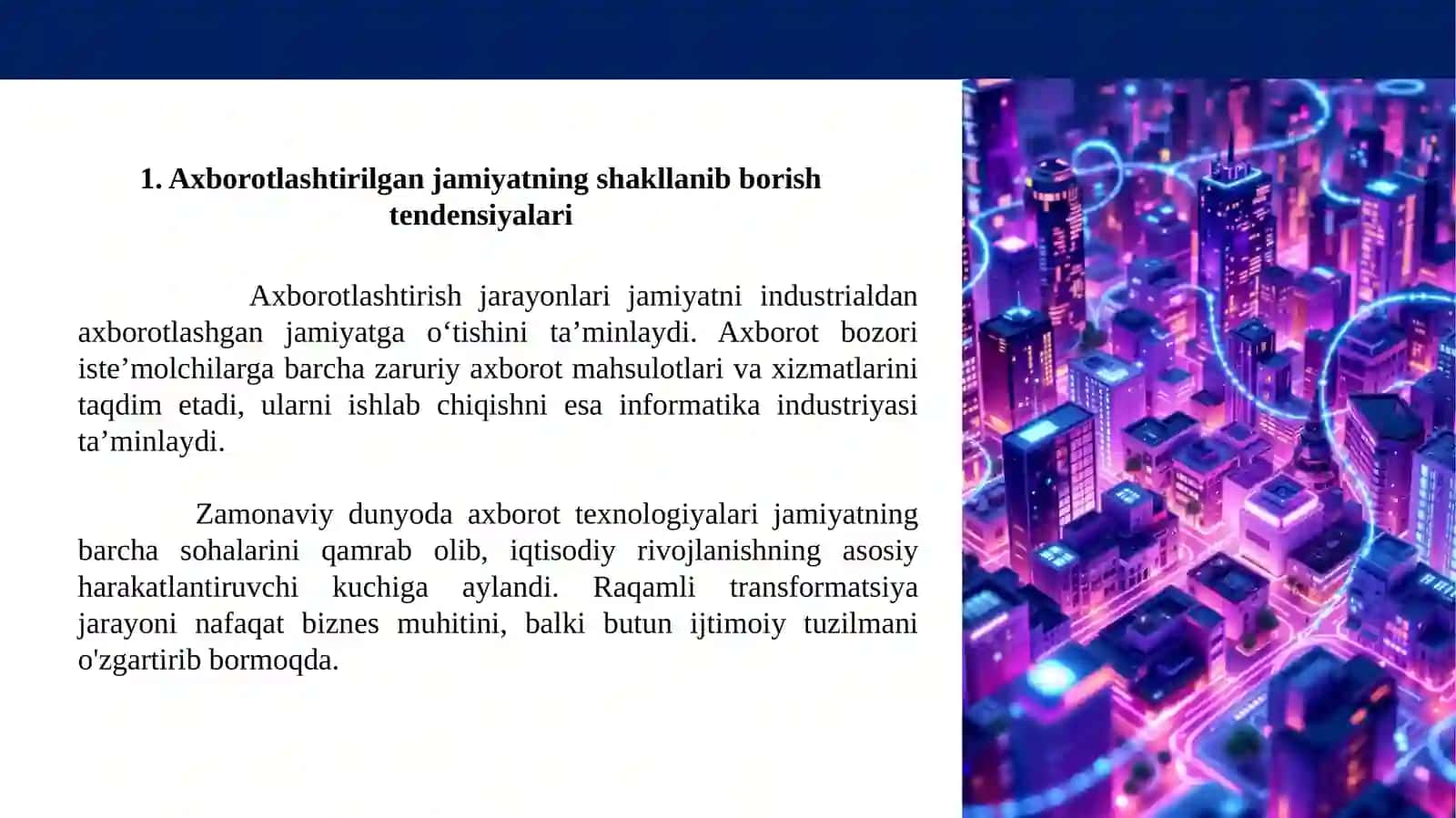 Axborot texnologiyalarining iqtisodiyotdagi roli. Biznesning raqamli transformatsiyasi 3