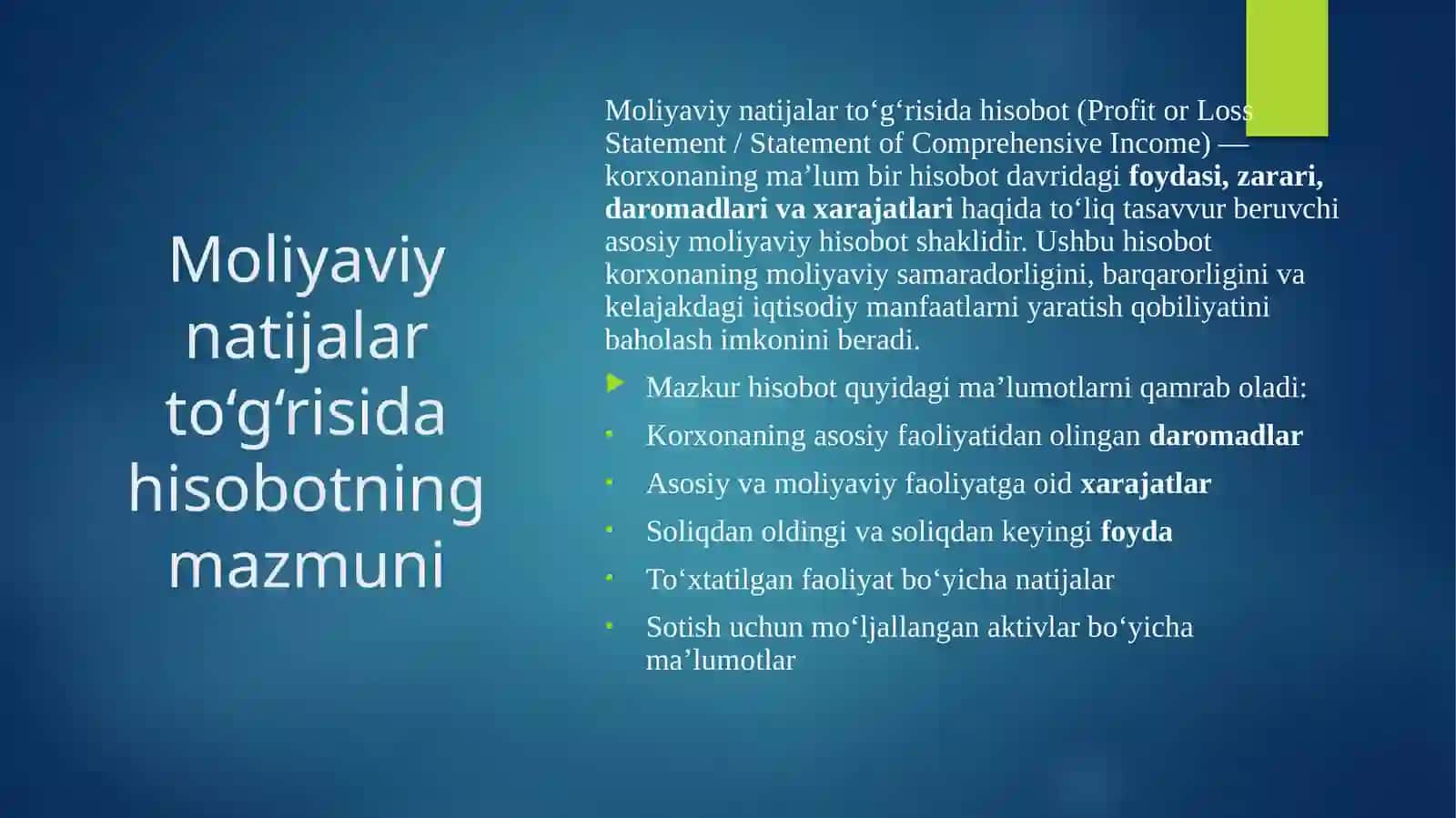 Moliyaviy natijalar to‘g‘risida hisobot berish 3