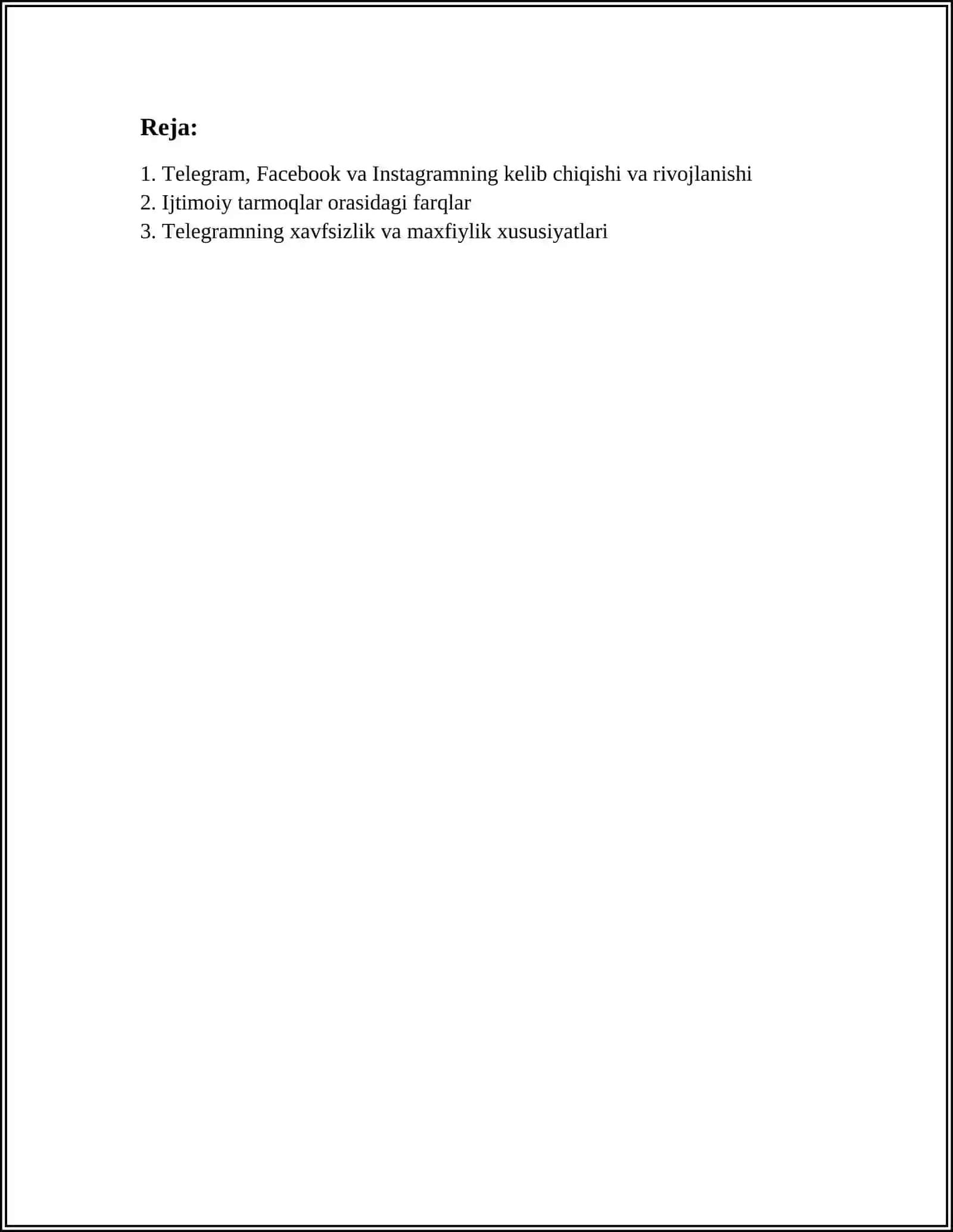 TELEGRAM, FASEBOOK, INSTAGRAMLARNI TUSHUNCHALARI VA QIYOSIY TAHLILI 3