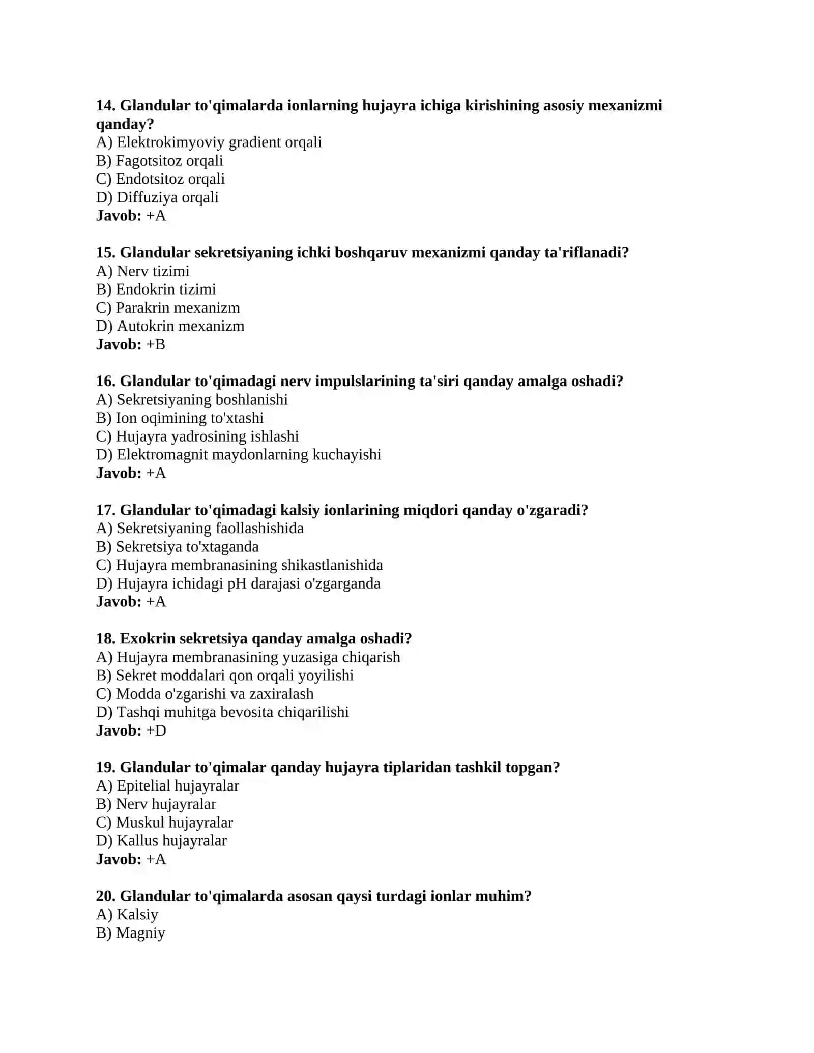 Glandular to'qimalar haqida test savollar 3