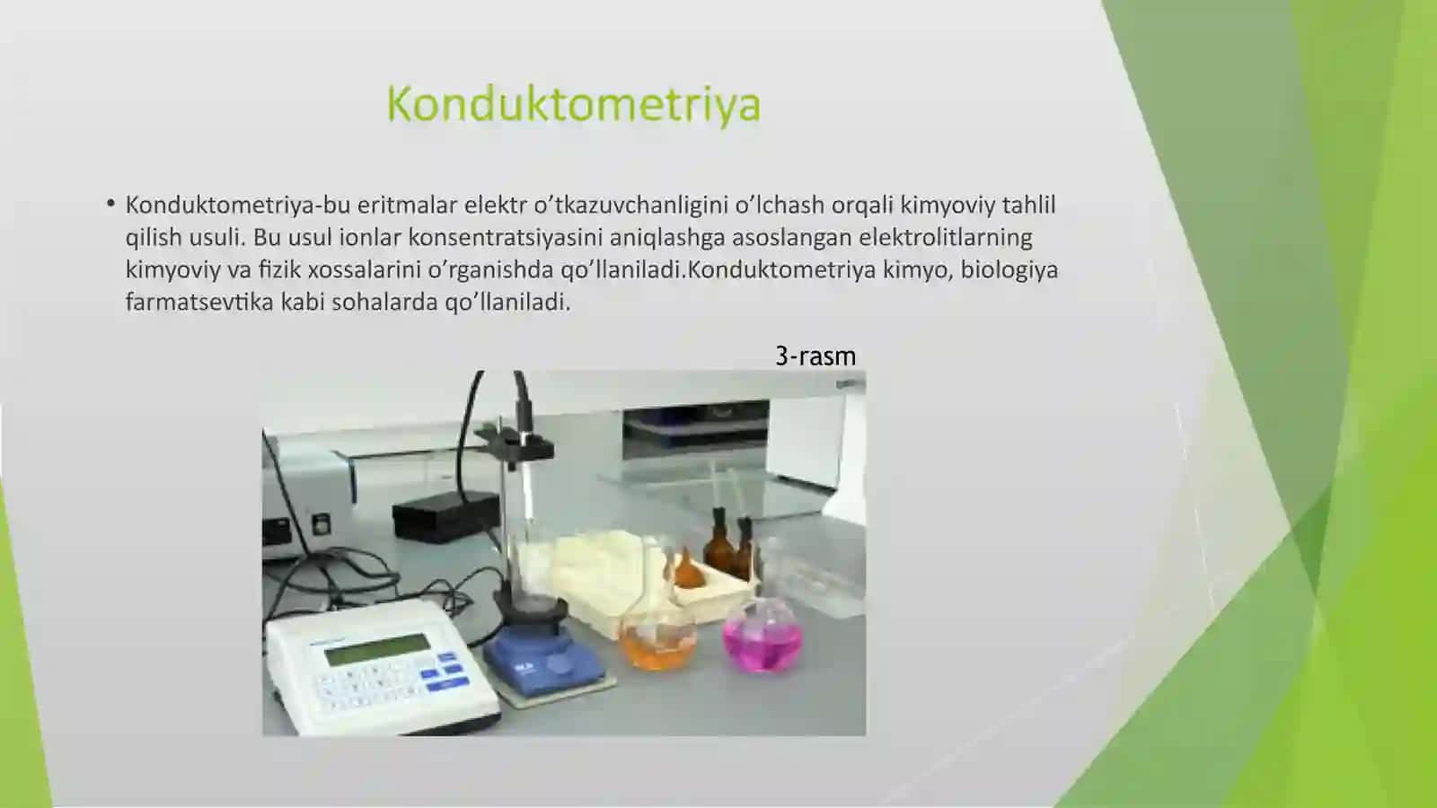 ELEKTROKIMYO ASOSLARI. KONDUKTOMETRIYA. PATENSIOMETRIYA 3