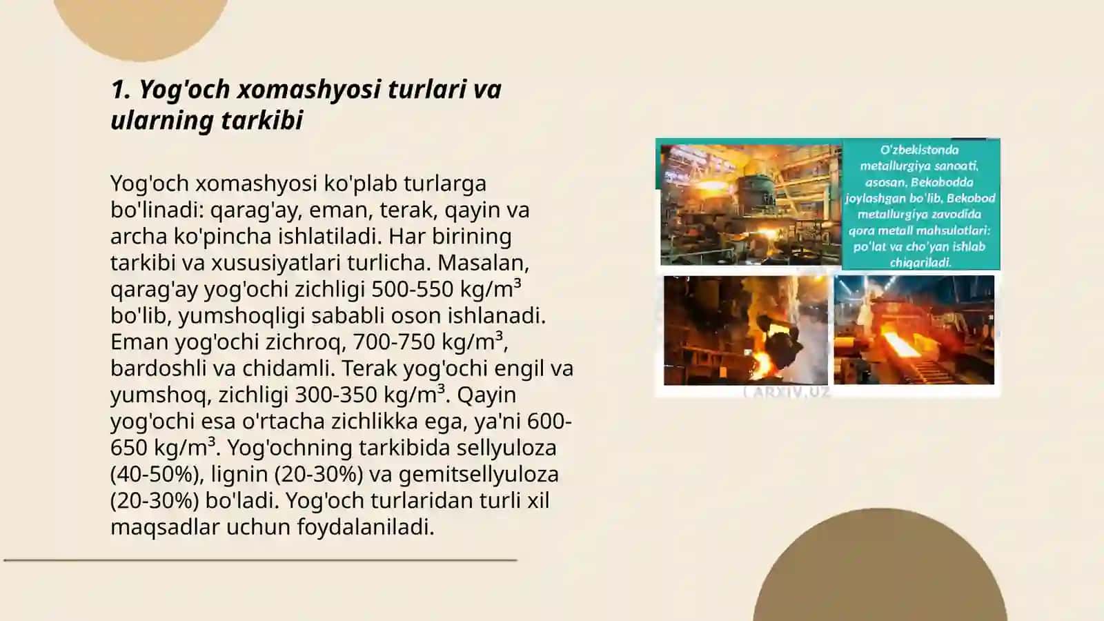 Yog'och xomashyosi turlari va ularning tarkibi 3