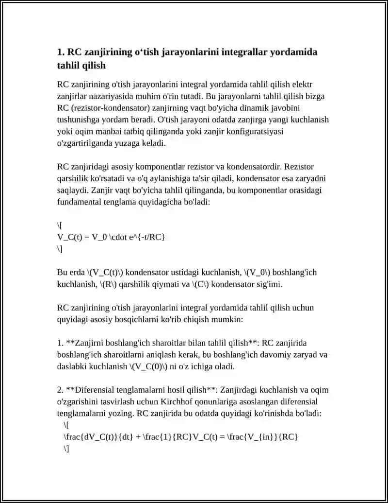 ELEKTR ZANJIRLAR TAHLILIDA INTEGRAL HISOB TATBIQLARI 3