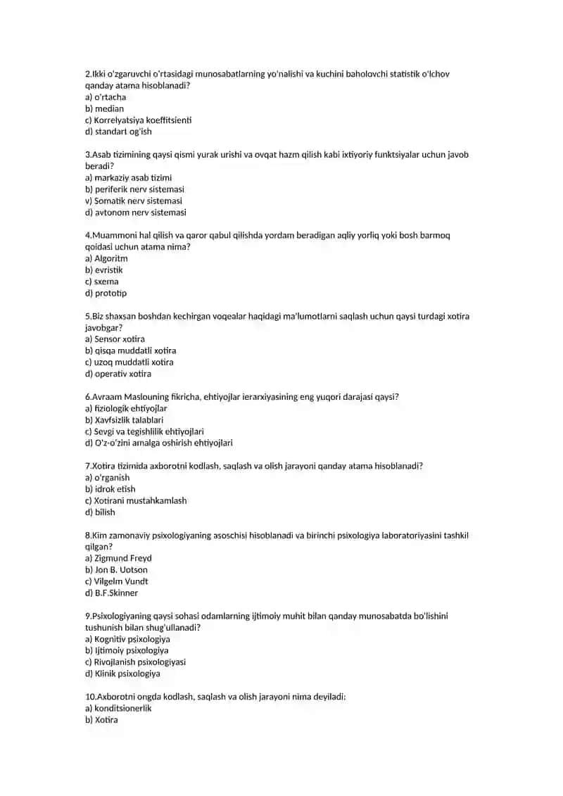 psixologiyaga oid 100 ta test 3