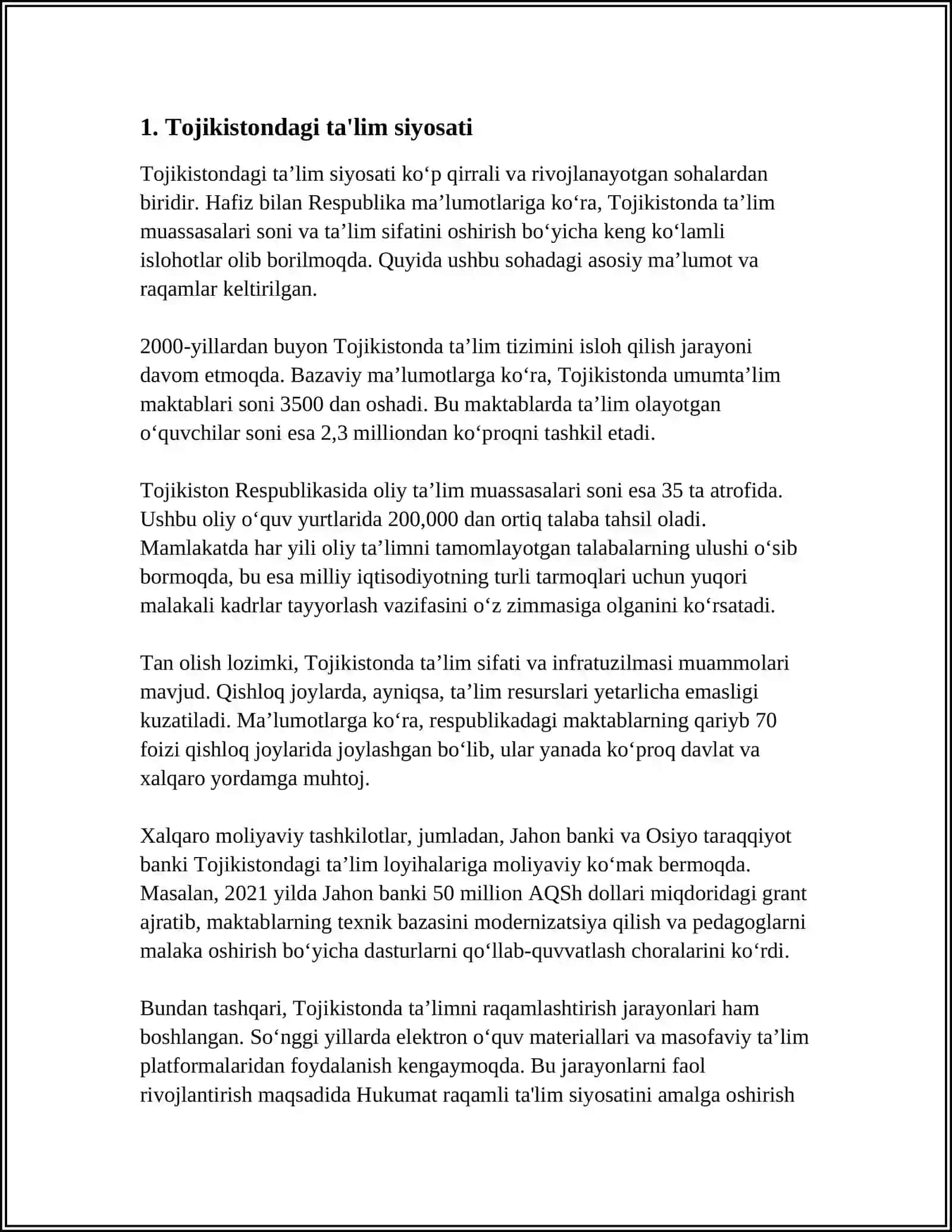 TOJIKISTON TALIM TIZIMI 3