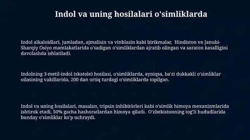 Indol va uning hosilalari o'simliklarda 3