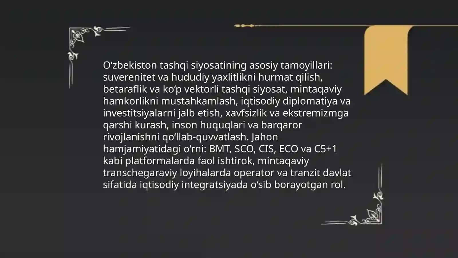 O‘zbekistonning jahon hamjamiyatidagmunosib o‘rni 3