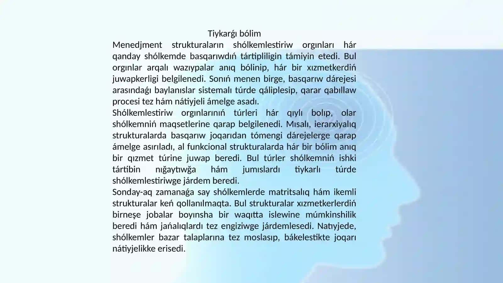 Menedjment strukturalarınıń shólkemlestiriw orgınları 3