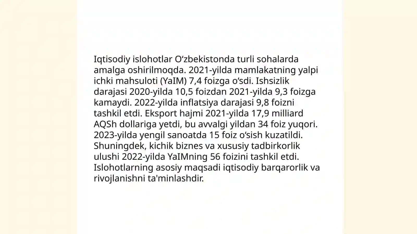 Iqtisodiy islohotlar O‘zbekistonda 3