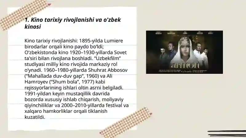 Kino tarixiy rivojlanishi va o'zbek kinosi 3