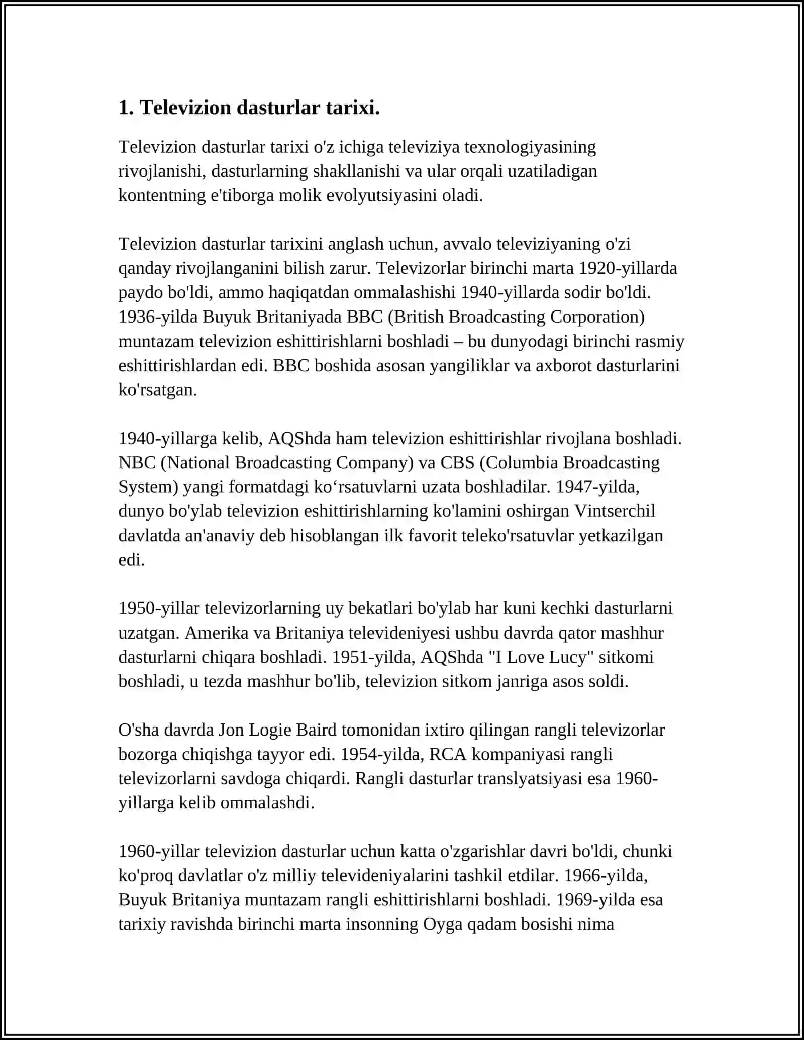 TELEVIDENIYA -KO’NGILOCHAR SANOAT SIFATIDA 3