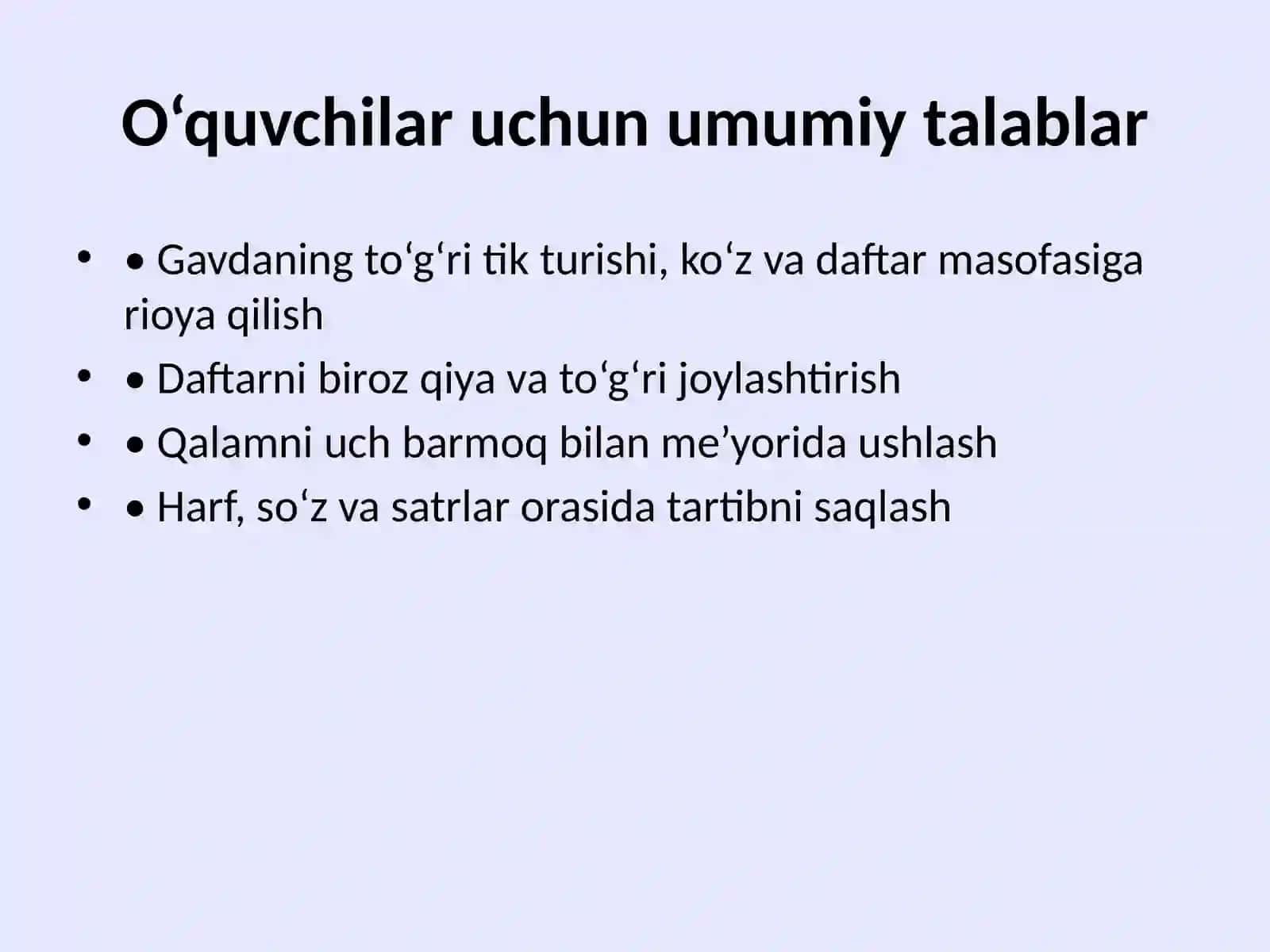 Husnixat darslariga qo‘yiladigan talablar 3